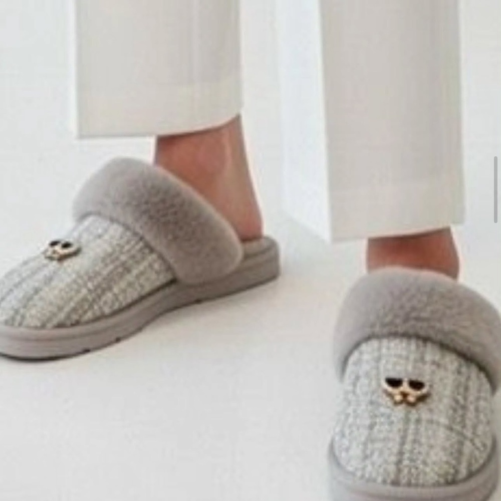 Karl Lagerfeld Cozy Gray Women's Silver Slippers on Platform